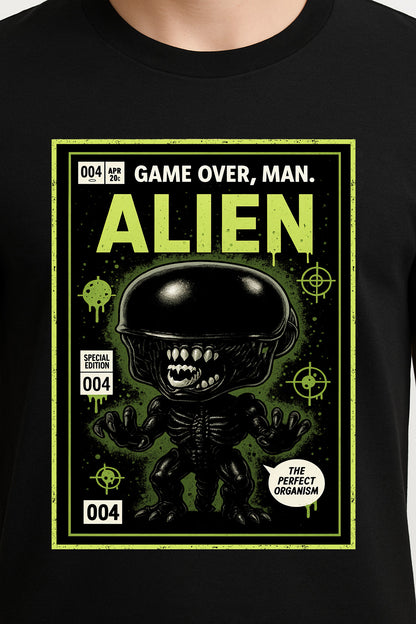 Alien “Game Over, Man” Comic Style Graphic Tee – Retro Sci-Fi Horror T-Shirt for Classic Movie Fans