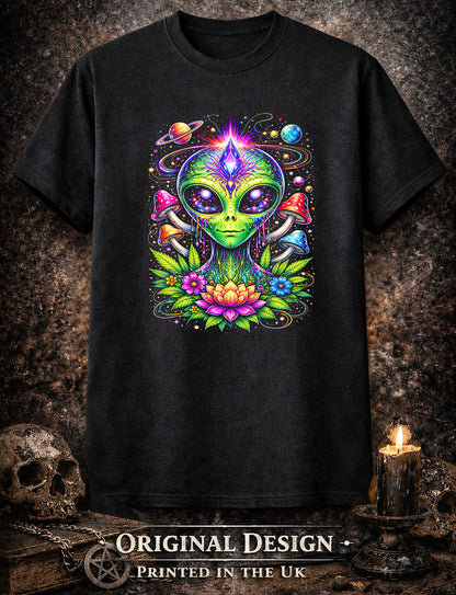 Alien Cosmic Mushroom Art Psychedelic Unisex Trippy Gothic Graphic T-Shirt