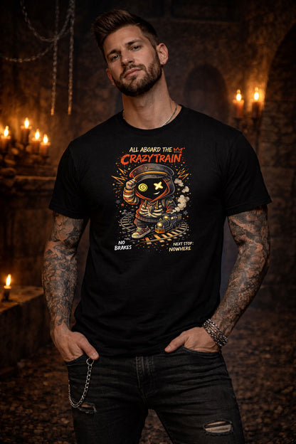 All Aboard the Crazy Train T Shirt Gothic Cartoon Punk Chaos Unisex Tee