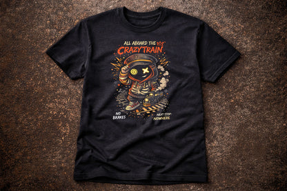 All Aboard the Crazy Train T Shirt Gothic Cartoon Punk Chaos Unisex Tee