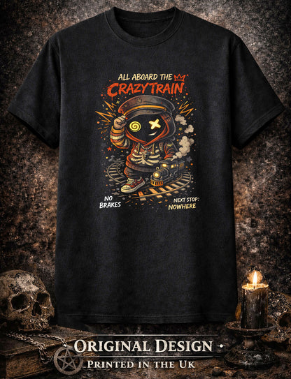 All Aboard the Crazy Train T Shirt Gothic Cartoon Punk Chaos Unisex Tee