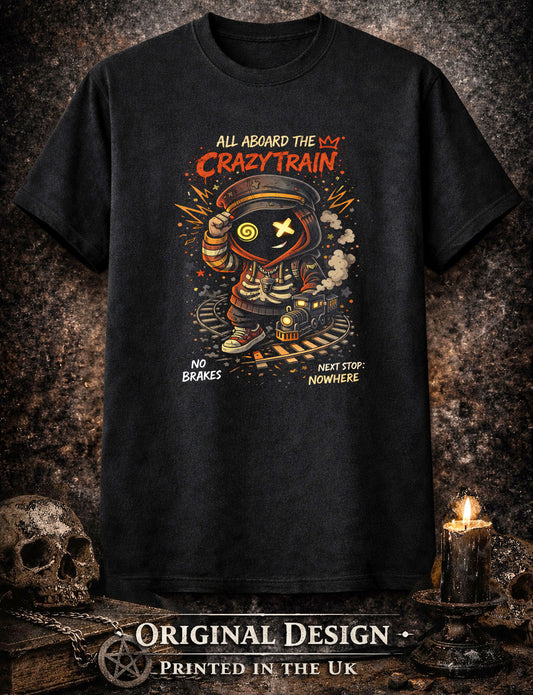 All Aboard the Crazy Train T Shirt Gothic Cartoon Punk Chaos Unisex Tee