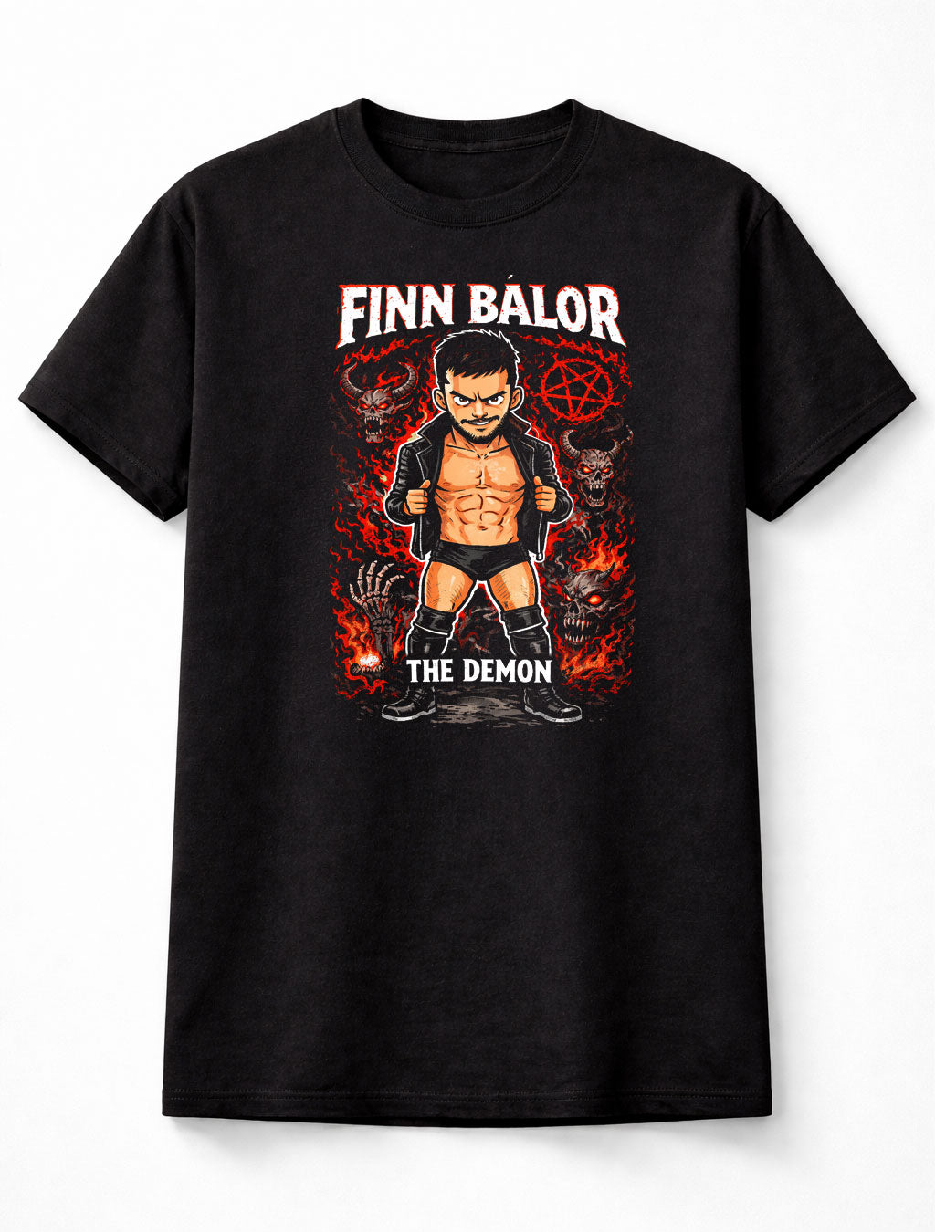 Finn Bálor The Demon Wrestling Graphic T-Shirt Cartoon Wrestler Fan Tee Dark Demon Skull Fire Design Unisex Shirt Adults & Kids Unisex T-Shirt
