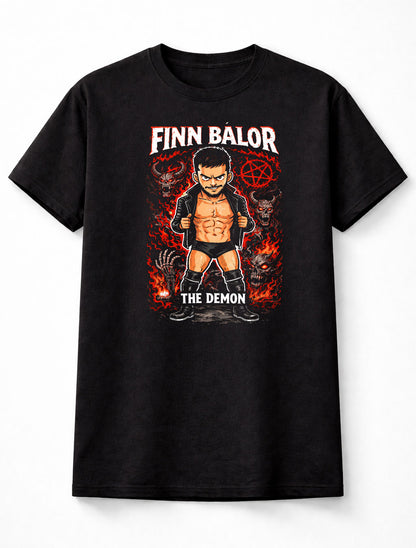 Finn Bálor The Demon Wrestling Graphic T-Shirt Cartoon Wrestler Fan Tee Dark Demon Skull Fire Design Unisex Shirt Adults & Kids Unisex T-Shirt