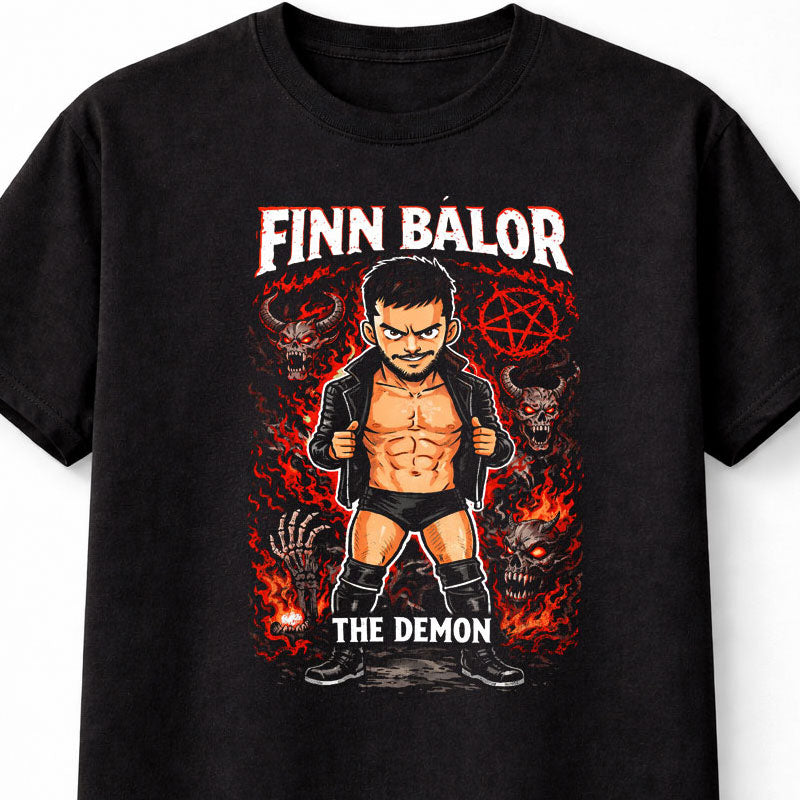 Finn Bálor The Demon Wrestling Graphic T-Shirt Cartoon Wrestler Fan Tee Dark Demon Skull Fire Design Unisex Shirt Adults & Kids Unisex T-Shirt