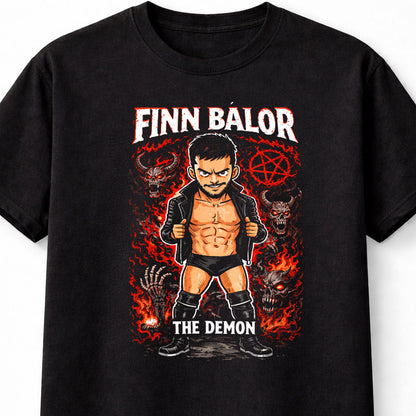 Finn Bálor The Demon Wrestling Graphic T-Shirt Cartoon Wrestler Fan Tee Dark Demon Skull Fire Design Unisex Shirt Adults & Kids Unisex T-Shirt