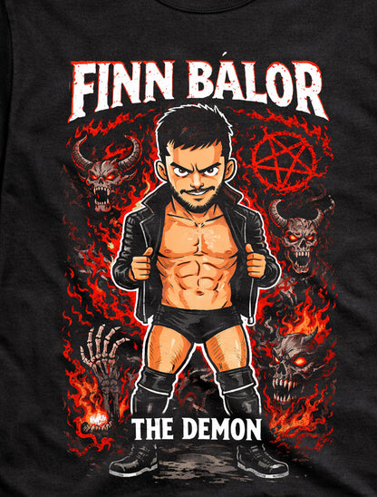 Finn Bálor The Demon Wrestling Graphic T-Shirt Cartoon Wrestler Fan Tee Dark Demon Skull Fire Design Unisex Shirt Adults & Kids Unisex T-Shirt