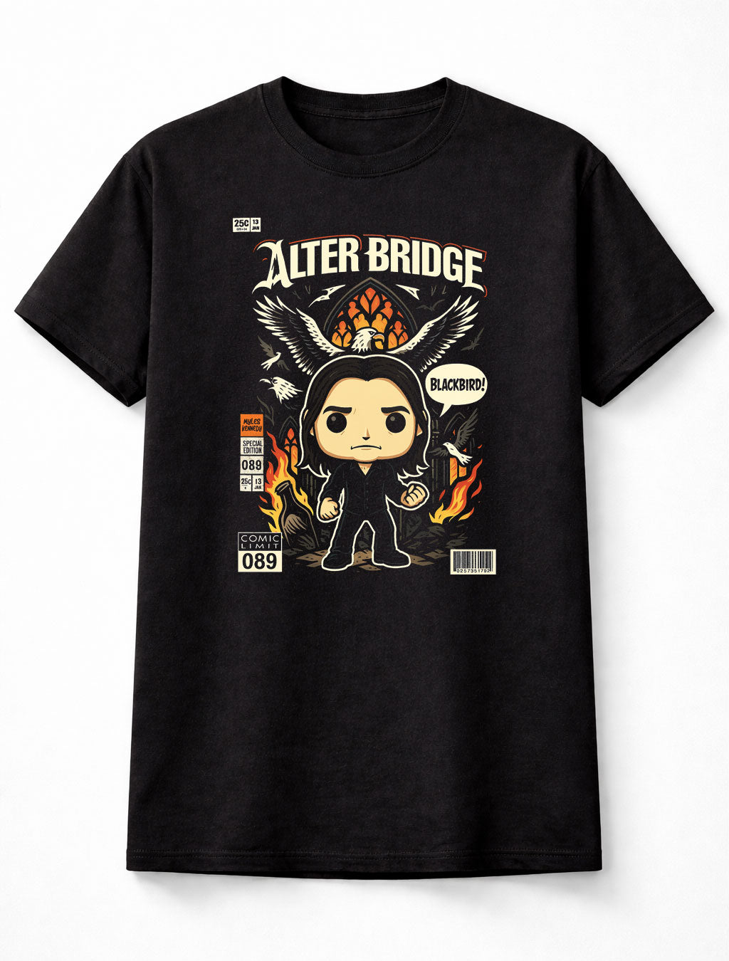Myles Kennedy Alter Bridge T-Shirt Blackbird Rock Chibi Unisex Black Graphic Tee
