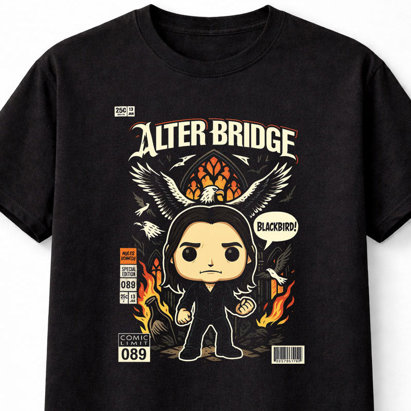 Myles Kennedy Alter Bridge T-Shirt Blackbird Rock Chibi Unisex Black Graphic Tee
