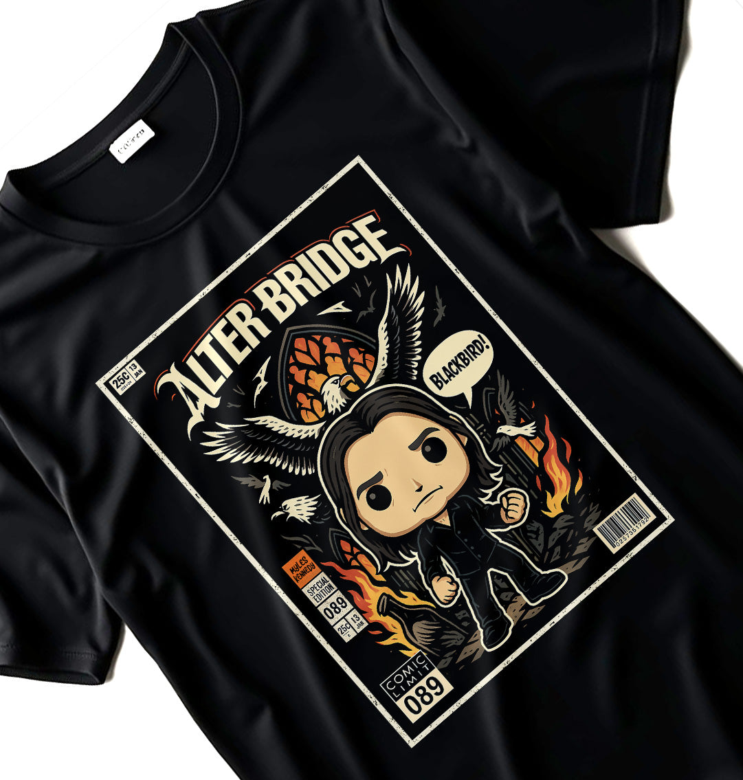 Myles Kennedy Alter Bridge T-Shirt Blackbird Rock Chibi Unisex Black Graphic Tee