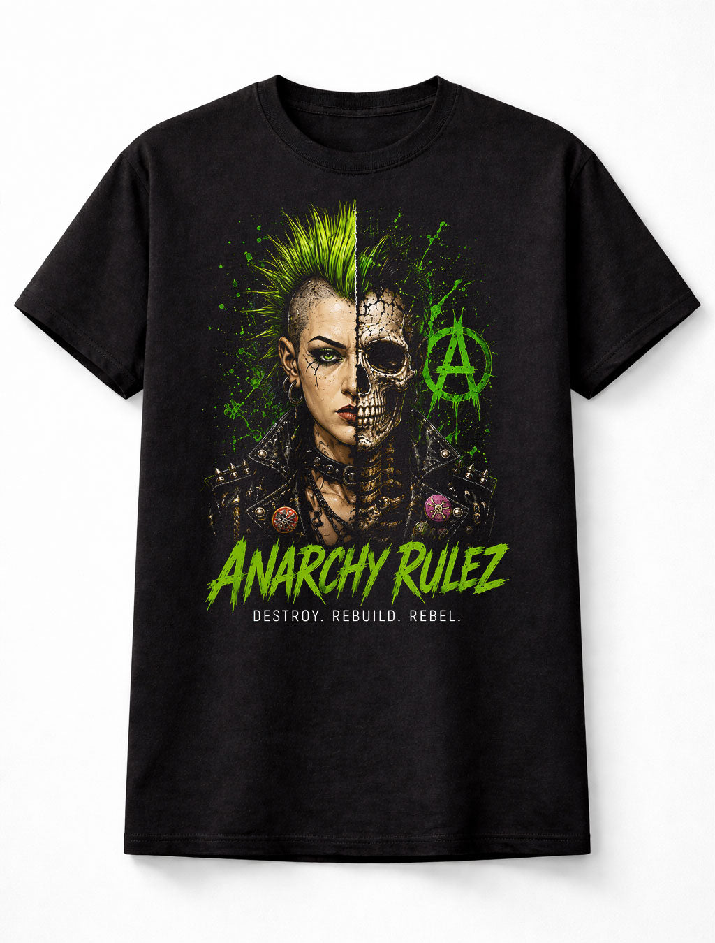Anarchy Rulez Punk Mohawk Skeleton Rebel Skull Art Unisex T-Shirt