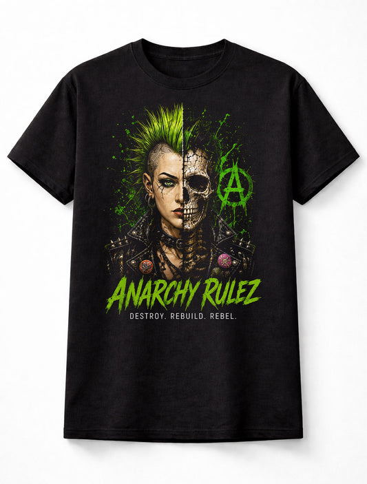 Anarchy Rulez Punk Mohawk Skeleton Rebel Skull Art Unisex T-Shirt