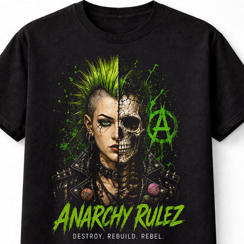 Anarchy Rulez Punk Mohawk Skeleton Rebel Skull Art Unisex T-Shirt