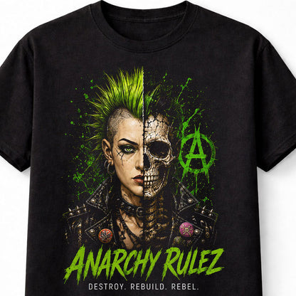 Anarchy Rulez Punk Mohawk Skeleton Rebel Skull Art Unisex T-Shirt
