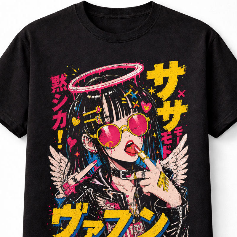 Anime Goth Angel Girl Graphic Japanese Manga Retro Unisex T-Shirt