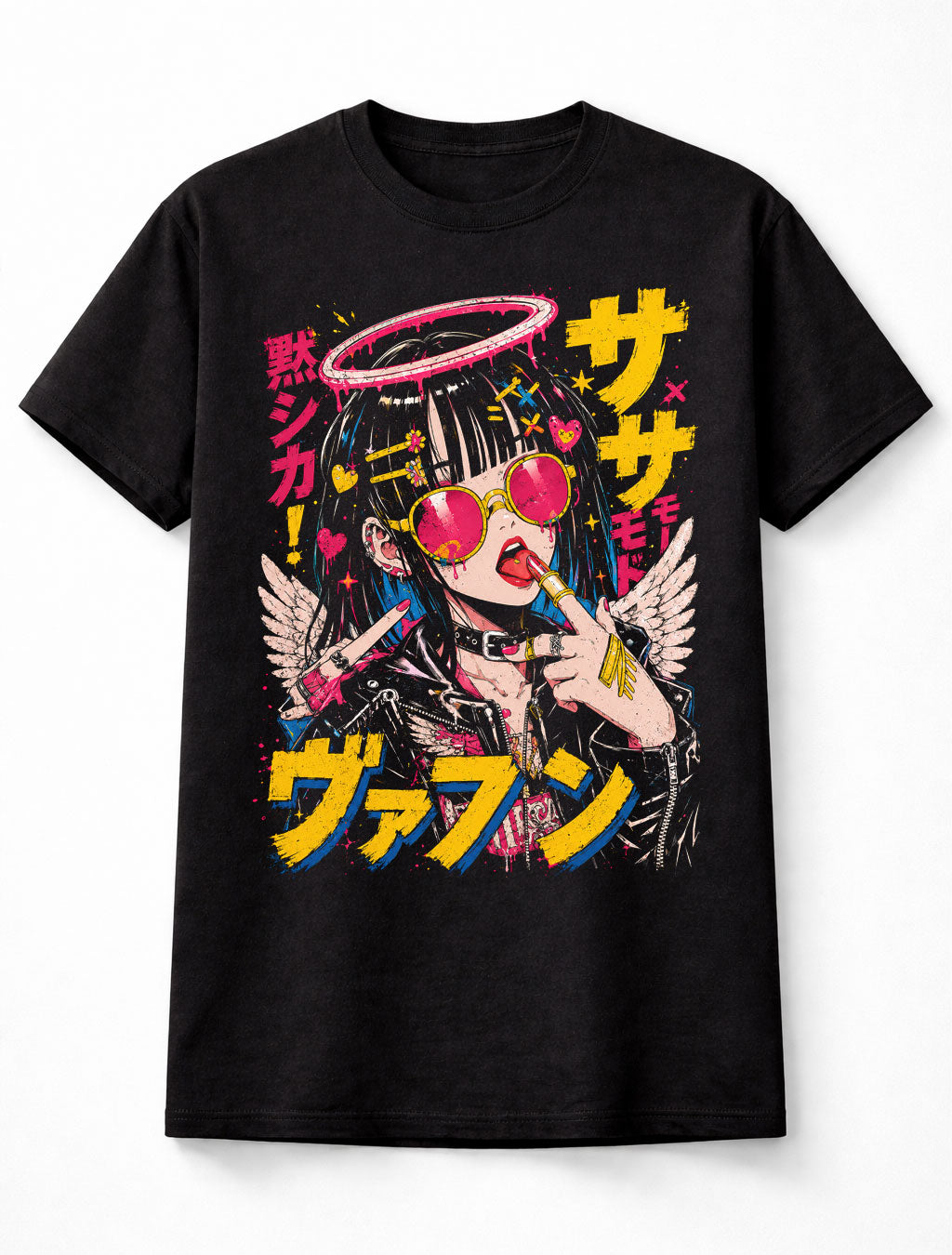 Anime Goth Angel Girl Graphic Japanese Manga Retro Unisex T-Shirt