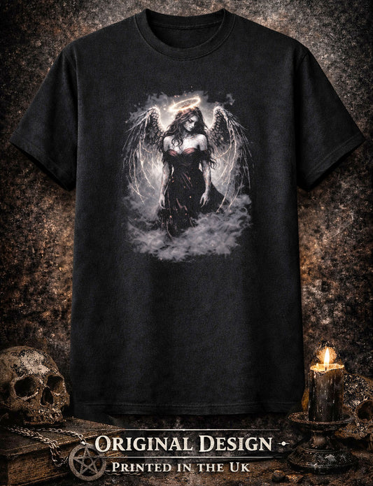 Fallen Angel T-Shirt Dark Fantasy Gothic Heavenly Wings Unisex Black Graphic Tee