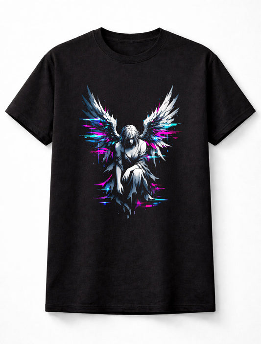 Glitch Angel Graphic T Shirt Cyber Gothic Winged Art Neon Tee Adults & Kids Unisex T-Shirt