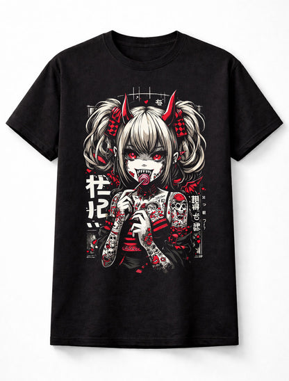 Anime Demon Girl Gothic Graphic Unisex T-Shirt Manga Devil Waifu Adults & Kids Unisex T-Shirt