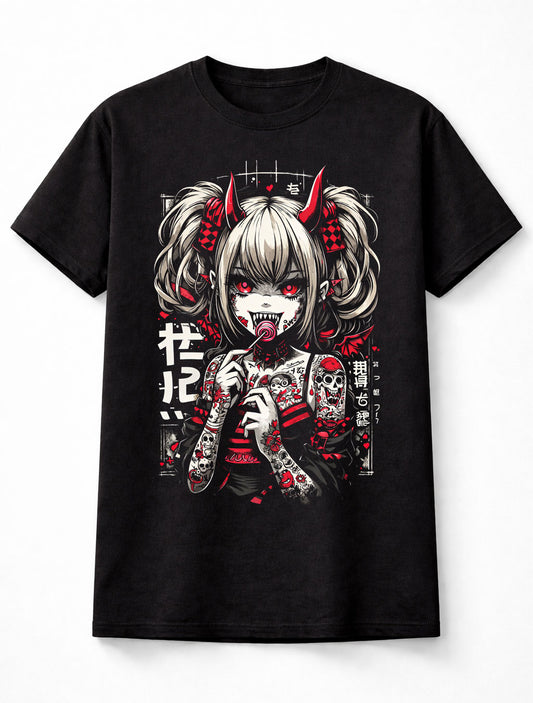 Anime Demon Girl Gothic Graphic Unisex T-Shirt Manga Devil Waifu Adults & Kids Unisex T-Shirt