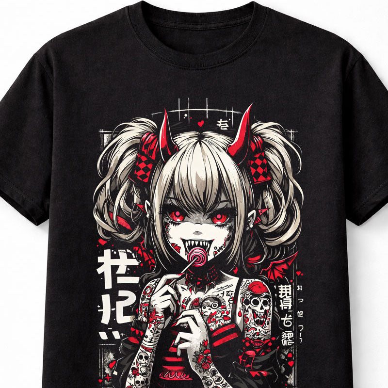 Anime Demon Girl Gothic Graphic Unisex T-Shirt Manga Devil Waifu Adults & Kids Unisex T-Shirt