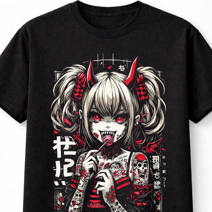 Anime Demon Girl Gothic Graphic Unisex T-Shirt Manga Devil Waifu Adults & Kids Unisex T-Shirt