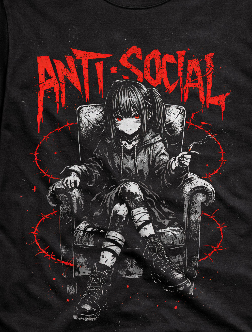 Anti Social Gothic Anime Japanese Y2K Retro Graphic Adults & Kids Unisex T-Shirt