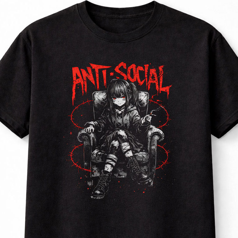 Anti Social Gothic Anime Japanese Y2K Retro Graphic Adults & Kids Unisex T-Shirt