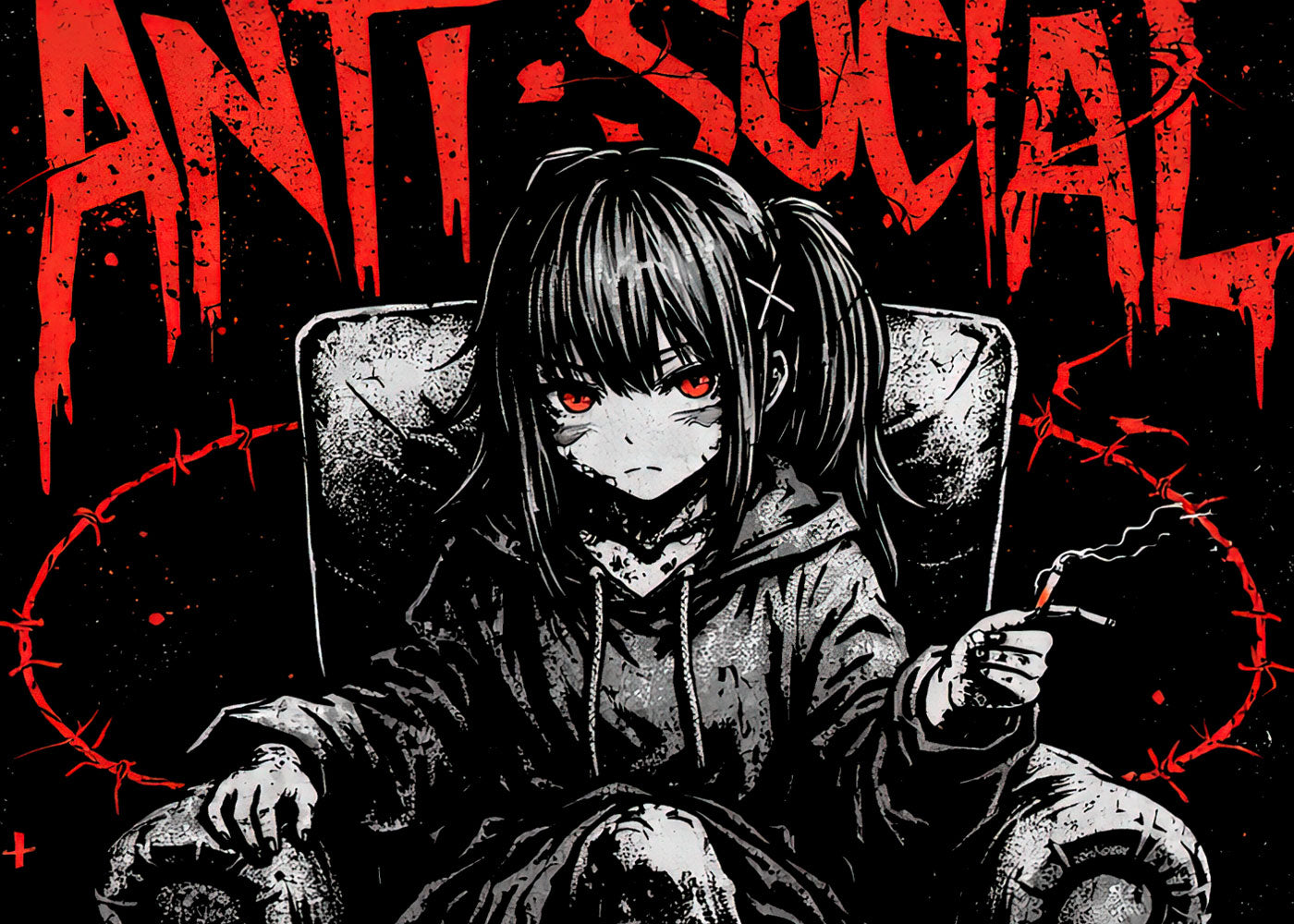 Anti Social Gothic Anime Japanese Y2K Retro Graphic Adults & Kids Unisex T-Shirt