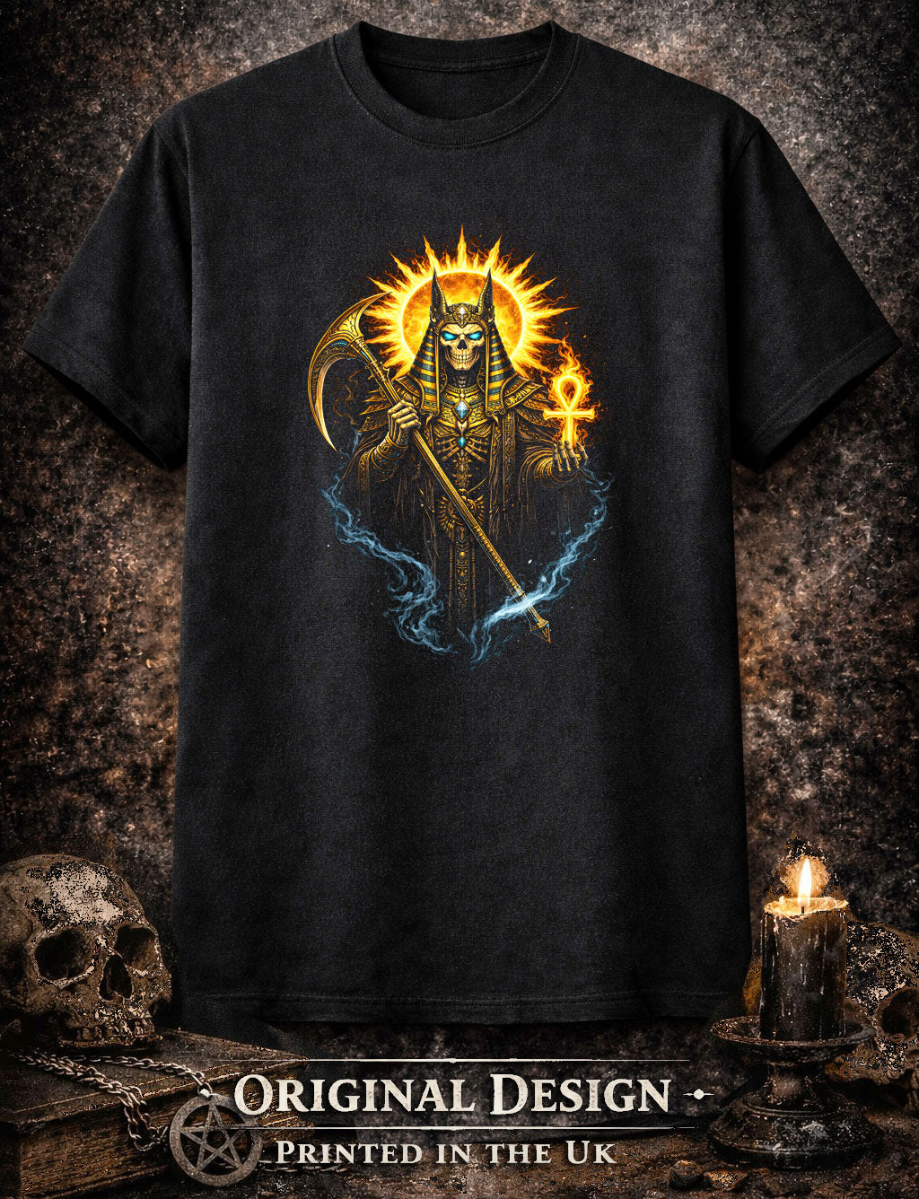 Anubis Egyptian God of the Dead Skull Skeleton T Shirt Gothic Dark Art Unisex