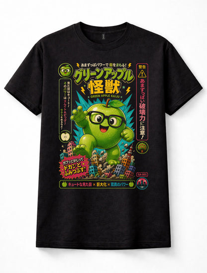 Japanese Green Apple Kaiju Monster Kawaii Graphic Black Unisex T-Shirt