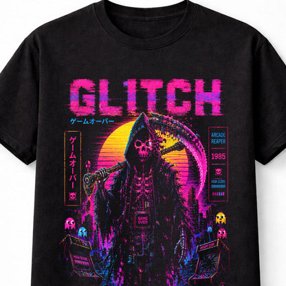 Glitch Arcade Reaper Retro Gaming Horror Synthwave 1985 Unisex T-Shirt