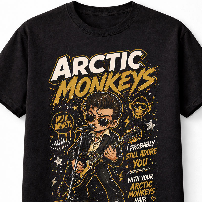 Arctic Monkeys Graphic T-Shirt Indie Rock Band Tee I Probably Still Adore You Shirt Retro Guitarist Cartoon Vintage Music Lover Gift Alex Turne Adults & Kids Unisex T-Shirt