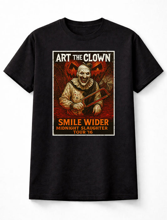 Terrifier Art the Clown Smile Wider Midnight Slaughter Horror Movie Villain Adults & Kids Unisex T-Shirt