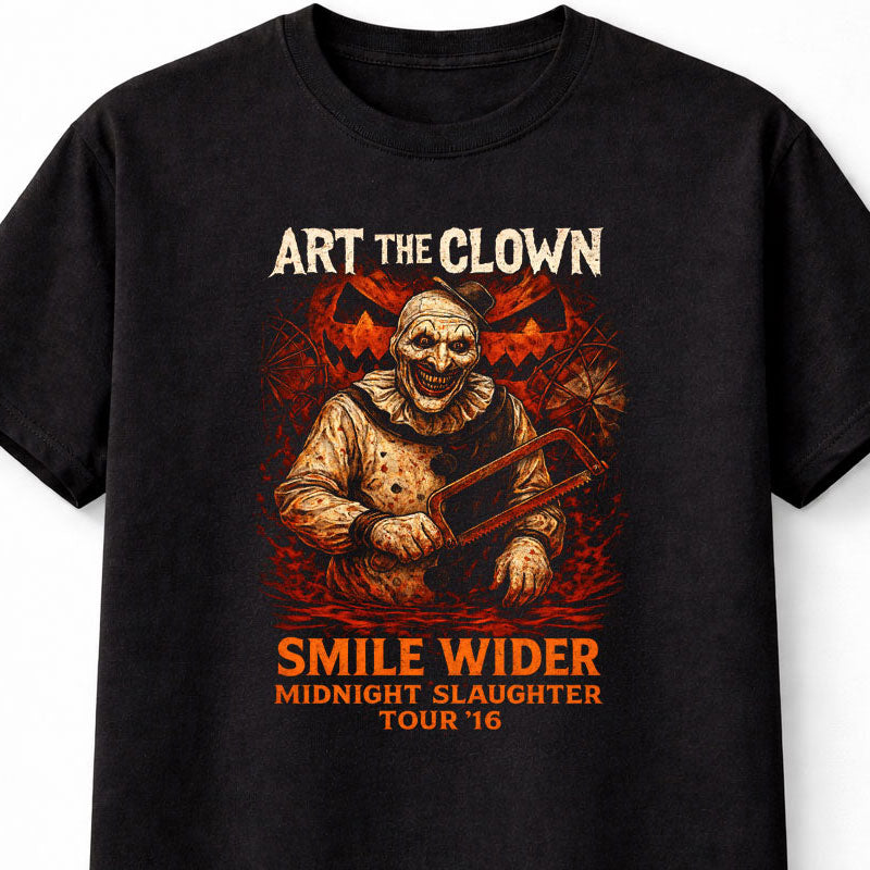 Art the Clown Smile Wider Midnight Slaughter Tour 16 Horror Movie Adults Unisex T-Shirt