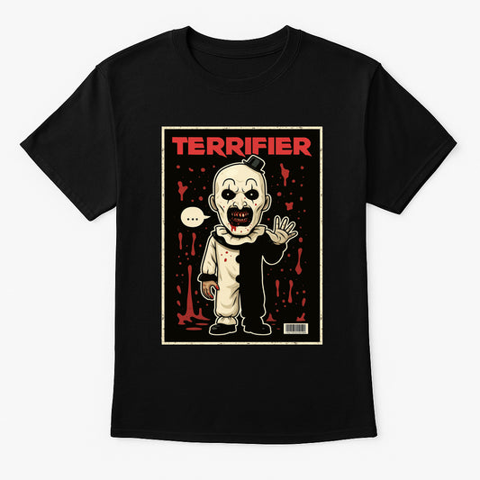 Art the Clown “Terrifier” Comic Style T-Shirt – Cult Horror Graphic Tee for Slasher Movie Fans