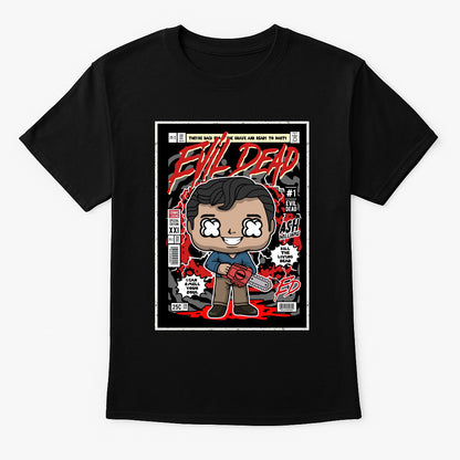 Evil Dead “Ash vs The Deadites” Graphic T-Shirt – Retro Comic Book Horror Tee for Cult Movie Fans