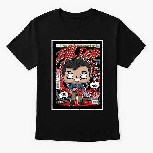 Evil Dead “Ash vs The Deadites” Graphic T-Shirt – Retro Comic Book Horror Tee for Cult Movie Fans