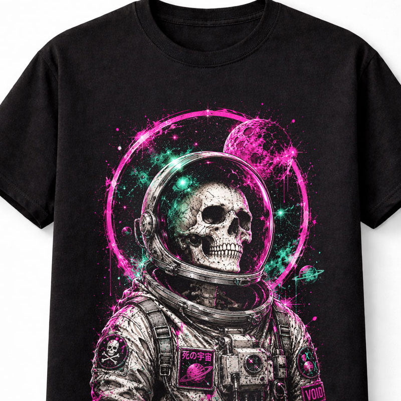 Skull Astronaut Space Galaxy Cosmic Neon Retro Sci Fi Graphic Unisex T-Shirt
