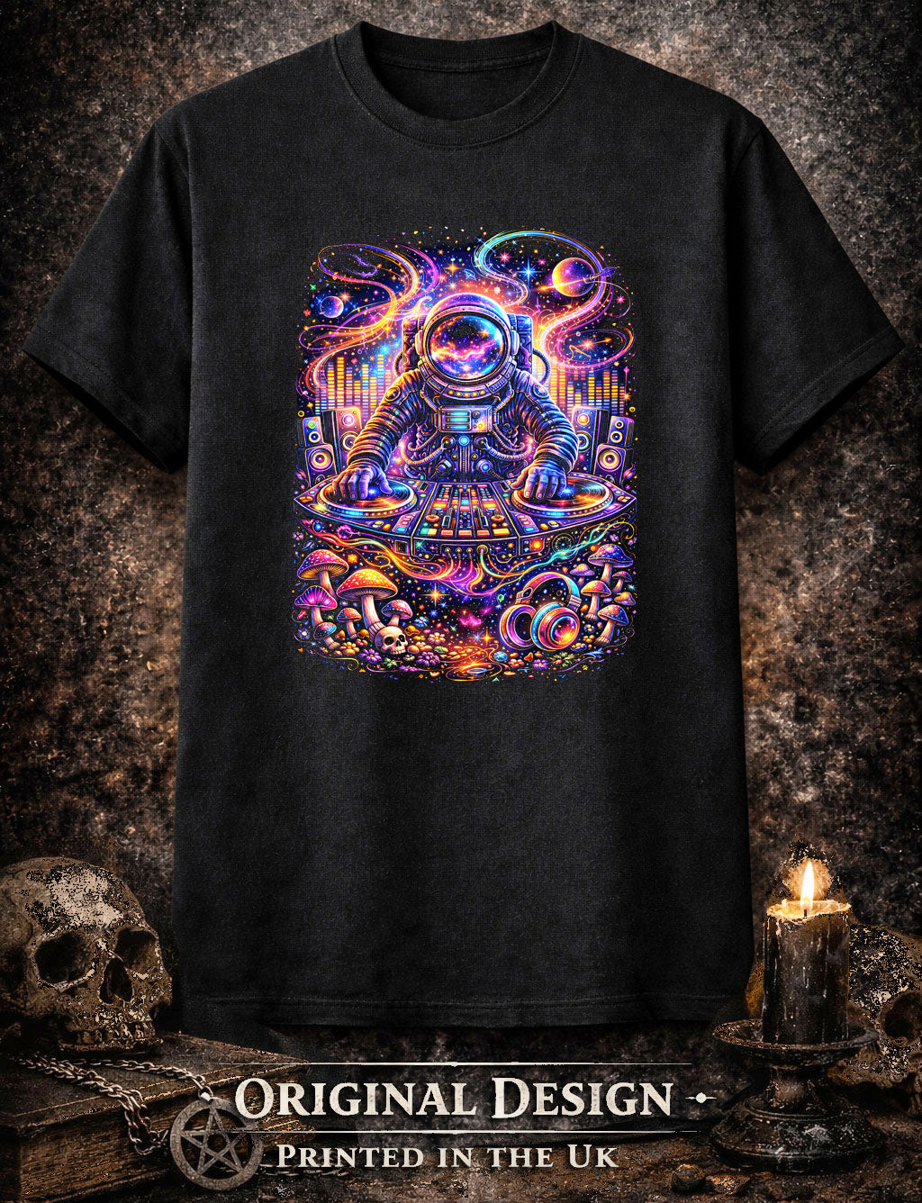 Cosmic Astronaut DJ Art Psychedelic Trippy Gothic Unisex Graphic T-Shirt