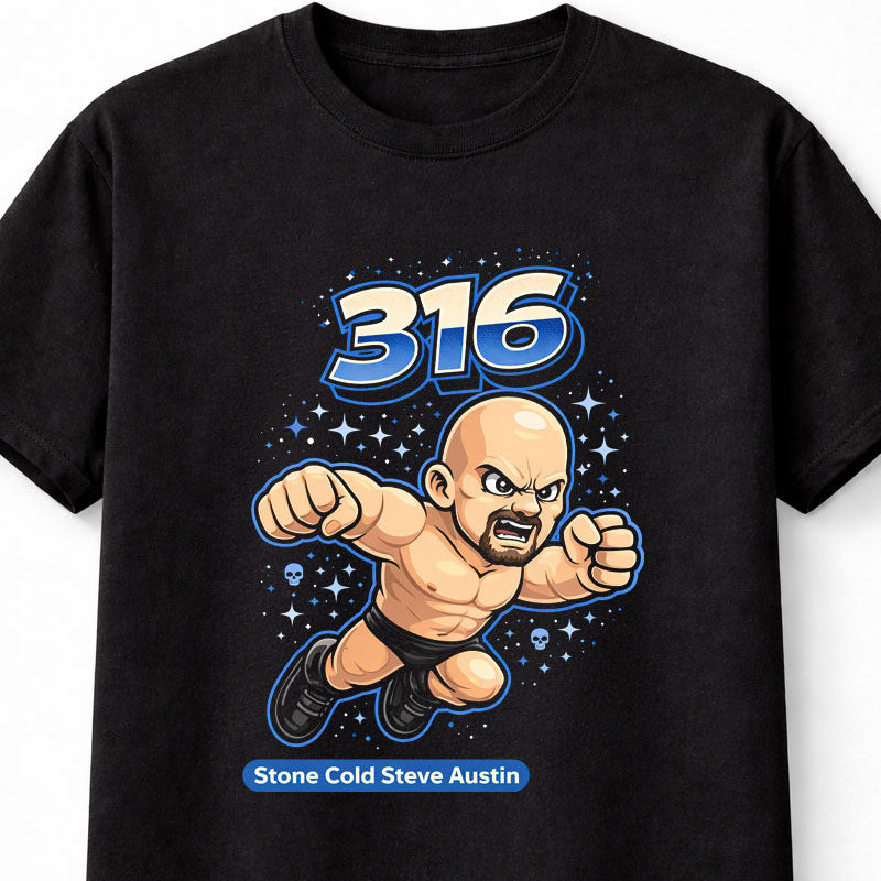 Stone Cold Steve Austin WWE WWF 316 Cartoon Wrestler T-Shirt Fan Tee Unisex Adults & Kids