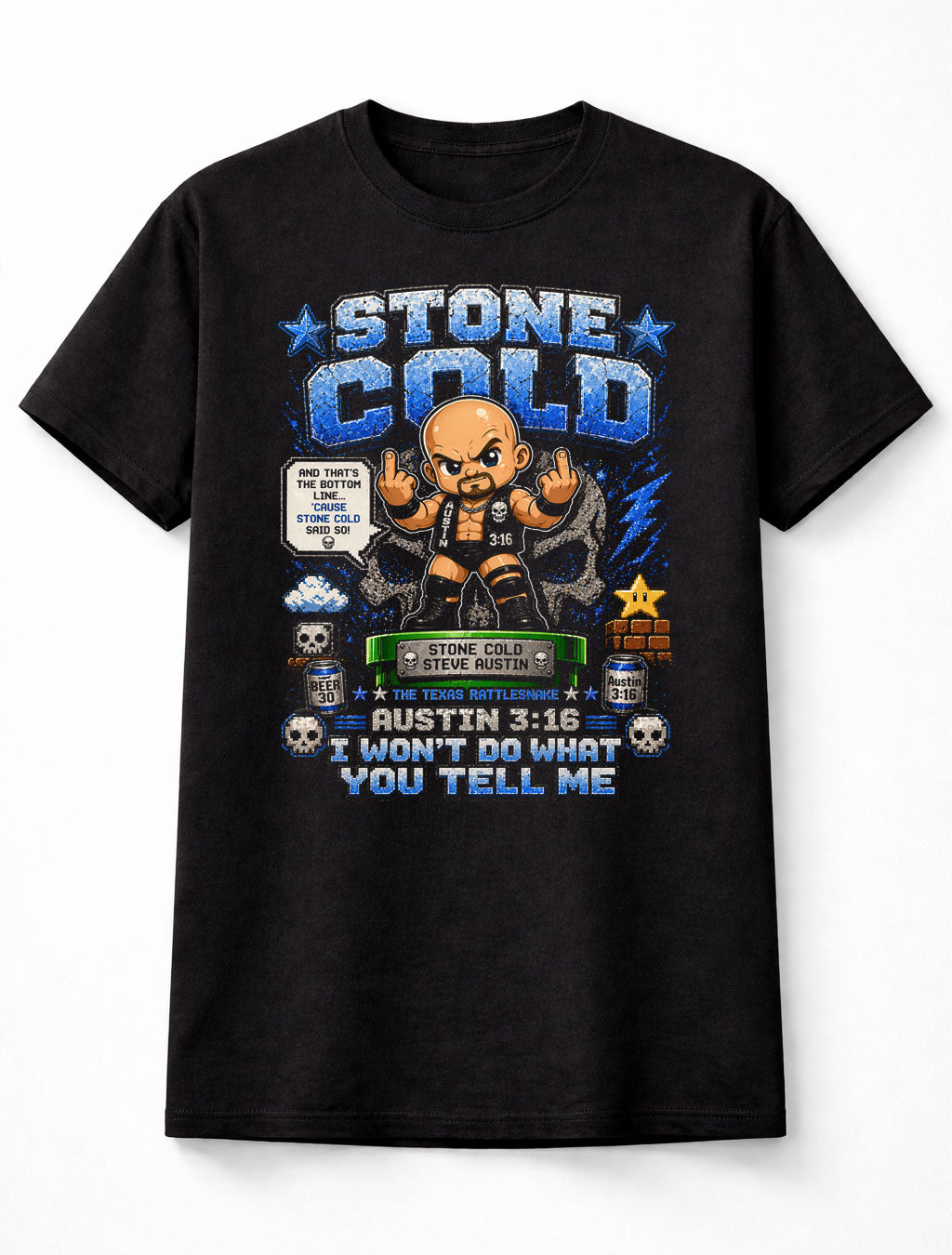 Stone Cold Steve Austin 3:16 Wrestling T-Shirt – Texas Rattlesnake Pixel Fan Tee Adults & Kids Unisex T-Shir