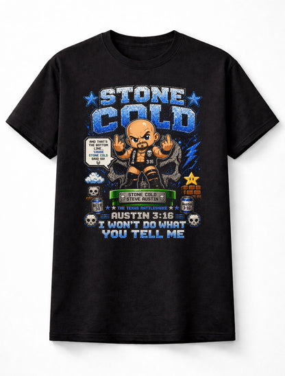 Stone Cold Steve Austin 3:16 Wrestling T-Shirt – Texas Rattlesnake Pixel Fan Tee Adults & Kids Unisex T-Shir