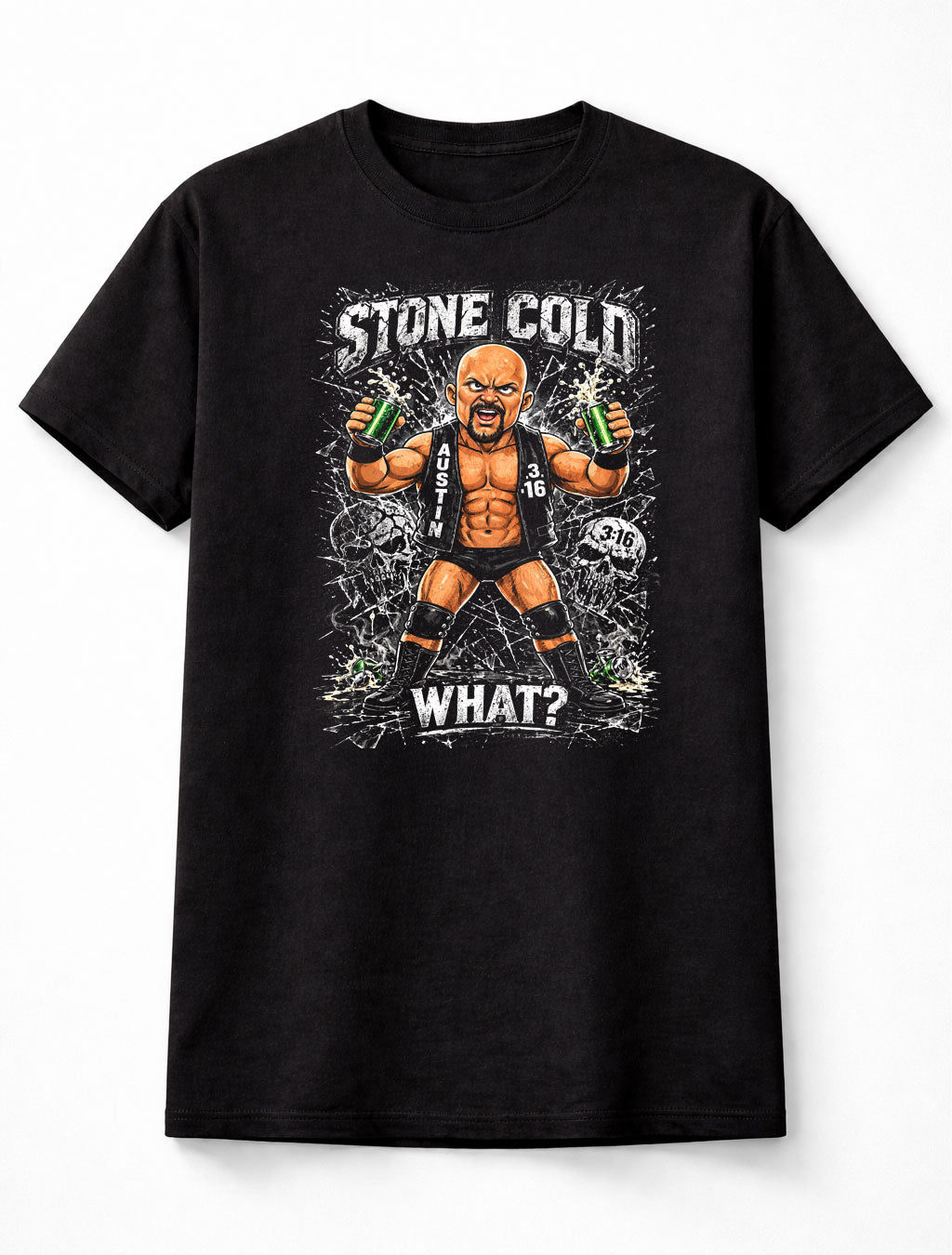 Stone Cold Austin 3:16 Wrestling Graphic T-Shirt Cartoon Wrestler Beer Smash Skull Design What Catchphrase Fan Tee Adults & Kids Unisex T-Shirt