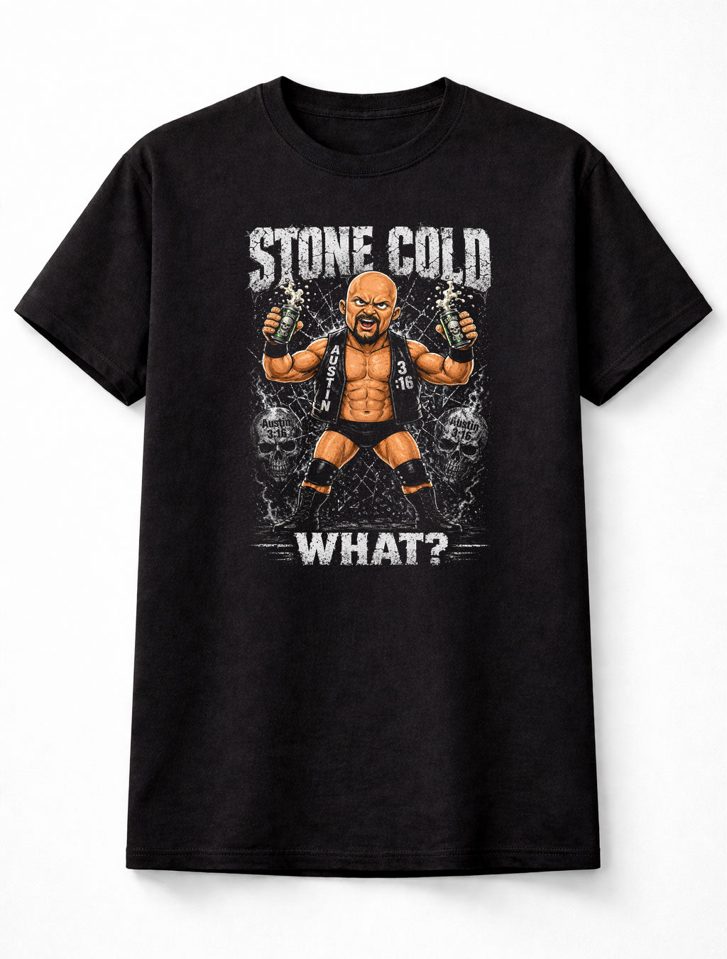 Stone Cold Austin 3:16 Skull Beer Smash Wrestling T-Shirt Cartoon Wrestler Graphic What Catchphrase Attitude Style Fan Tee Adults & Kids Unisex T-Shirt