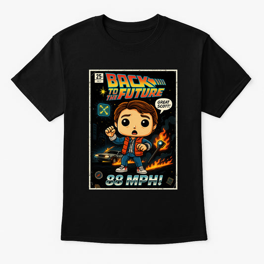 Back to the Future Marty McFly Retro Comic Style T-Shirt – 88 MPH Vintage Movie Graphic Tee
