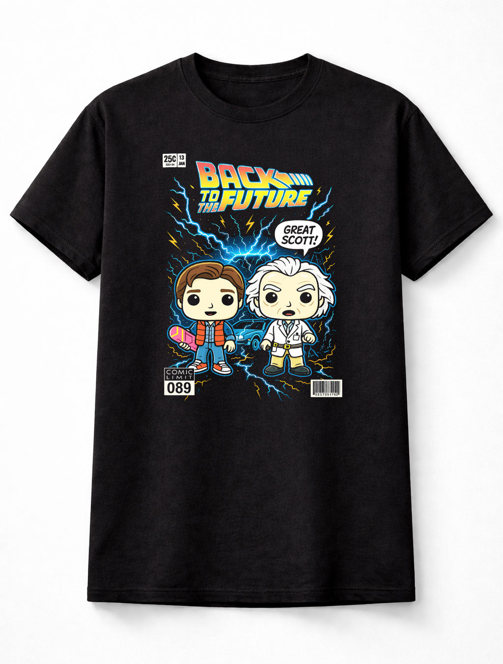 Back to the Future Comic Edition Time Travel Unisex Black Graphic Tee