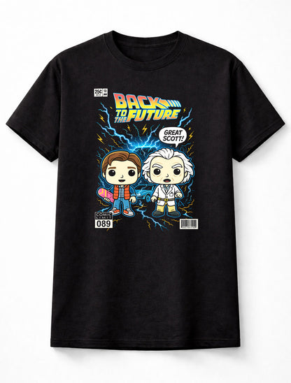 Back to the Future Comic Edition Time Travel Unisex Black Graphic Tee