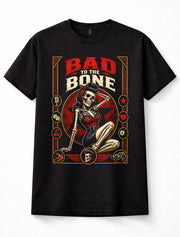 Bad To The Bone Skeleton Pin Up Girl Rockabilly Unisex T-Shirt
