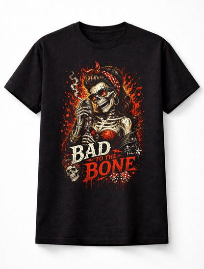 Bad To The Bone Skeleton Rockabilly Singer Graphic Unisex T-Shirt